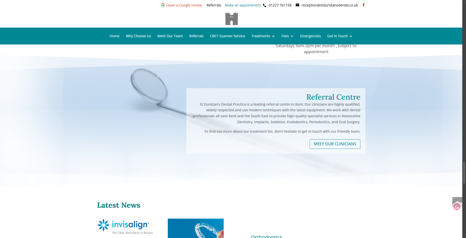 Original referral centre section — text floating over a photo