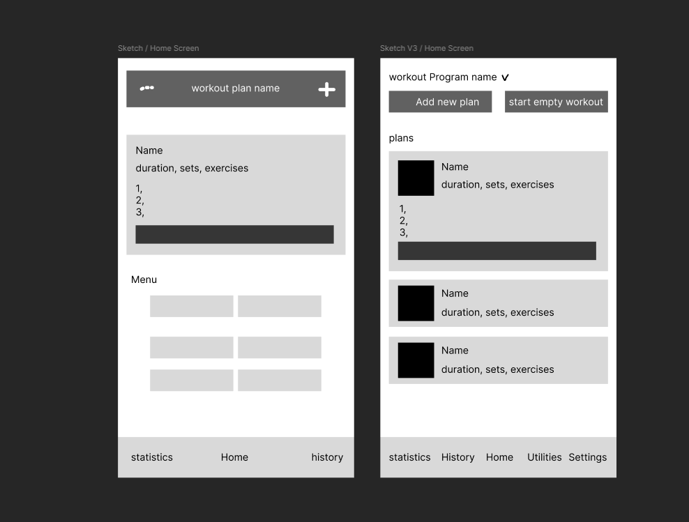Version 1 vs. Version 3 home screen